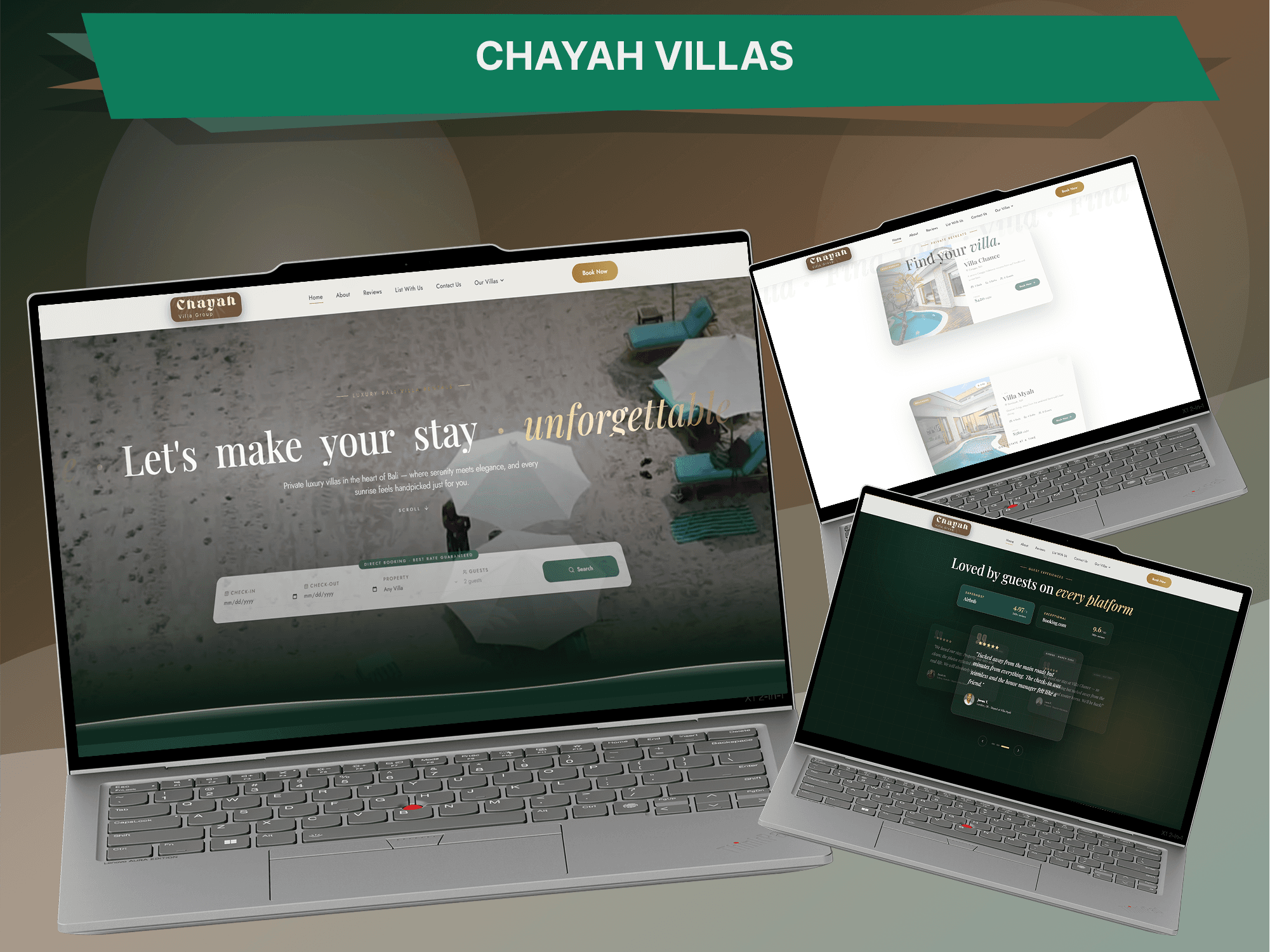 Chayah Villas — a luxury Bali villa booking website by GitzTech, showcasing a curated property collection, immersive brand storytelling, and a conversion-focused inquiry journey.