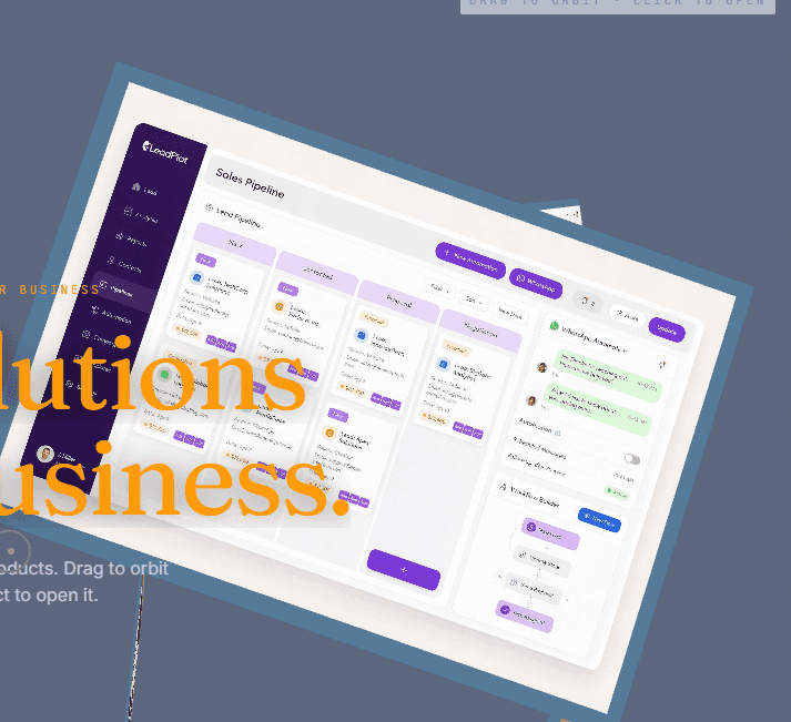 LeadPilot — a CRM sales-pipeline dashboard project by GitzTech, featuring lead pipeline stages, WhatsApp automation, and a visual workflow builder.